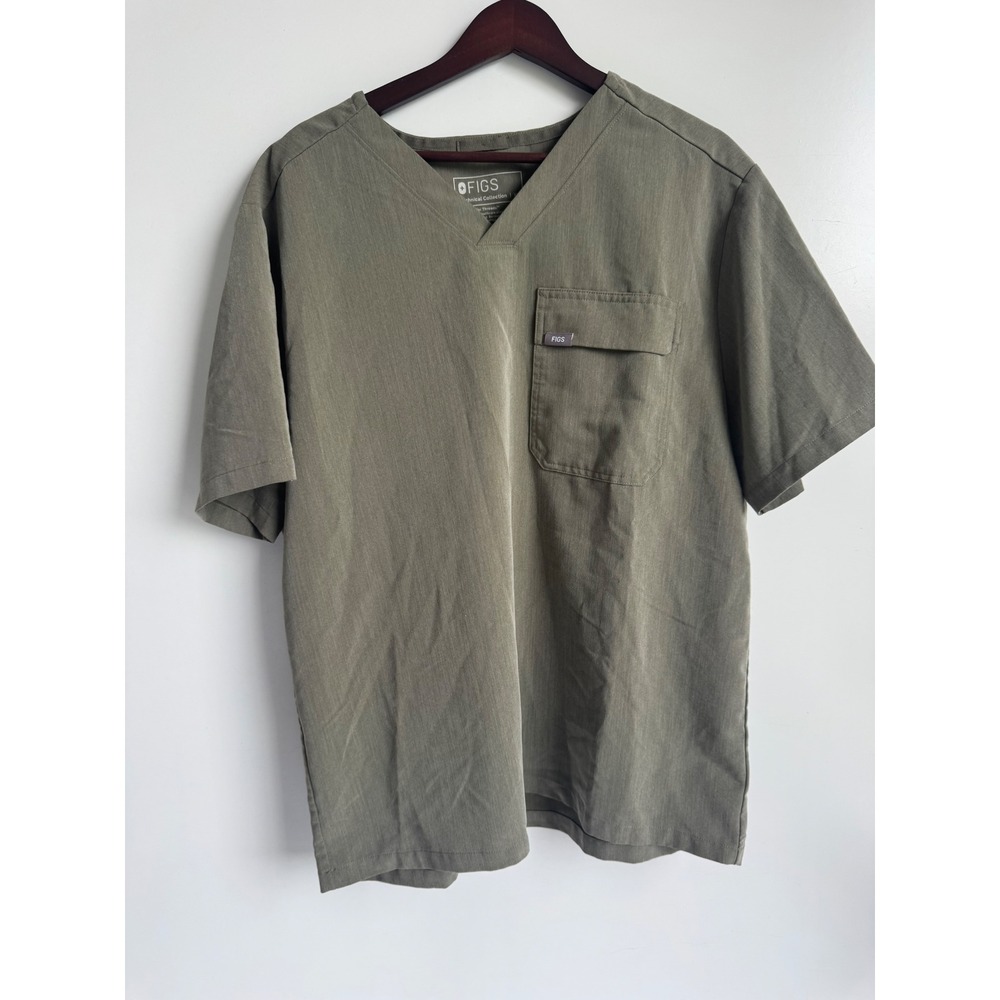 FIGS Men Olive Green V-Neck Scrub Top XL Technical Collection M22SW1020 Hospital
